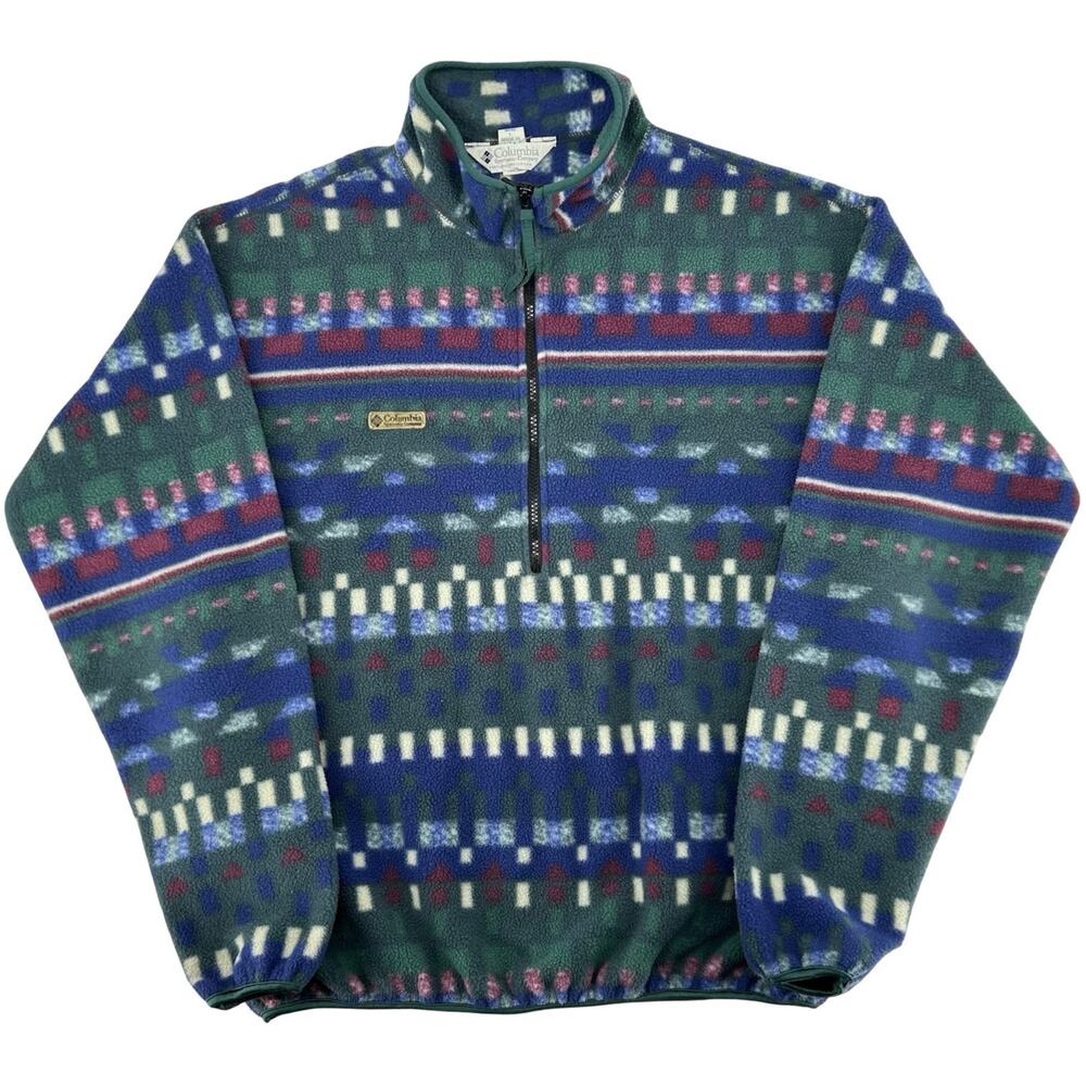 VTG 90s Men's Abstract Aztec Columbia 1/2 Half Zip Fleece Pullover Jacket Sz L